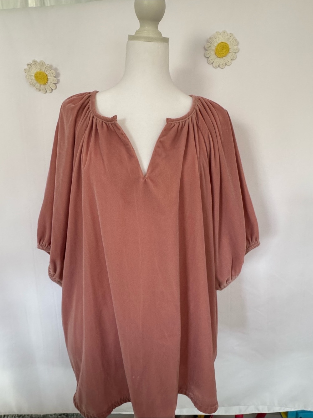 Old Navy Mauve Satin Split Neck Tunic Balloon Sleeve Blouse XL Plus Size BohoTop